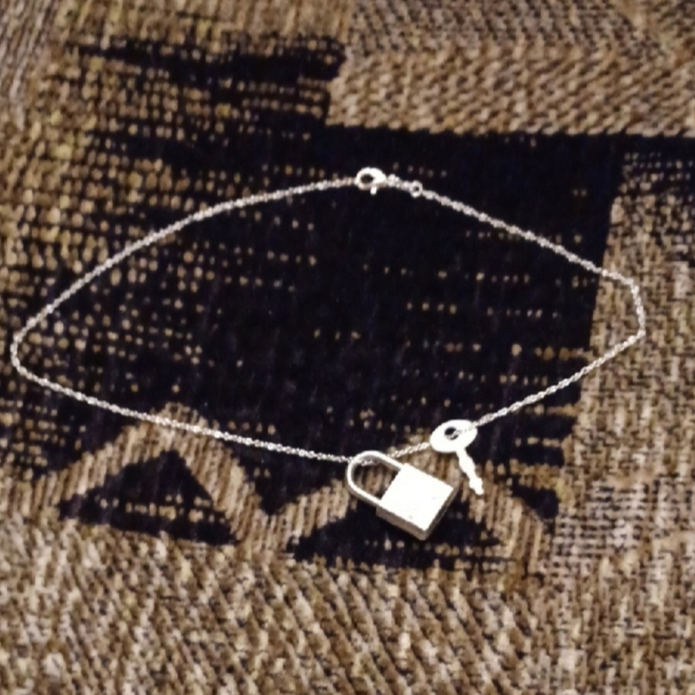 4/$60  New Lock & Key Charm Necklace - 17.5 inch Silver Chain